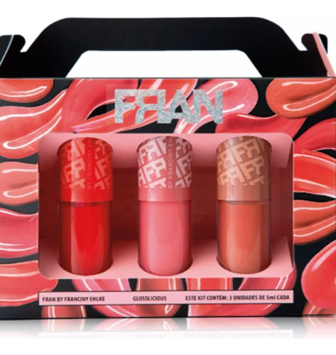 Kit 3 Gloss Labial Glosslicious Franciny Ehlke - Acabamento Vinílico | Ultra Brilho 3D