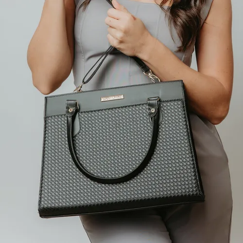 Bolsa Feminina Grande Tote Santorini – Couro Sintético, Alça Tiracolo e Ombro, Modelo Tricê com Forro Interno e Zíper