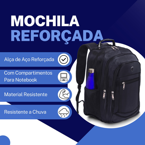 Mochila Reforçada Impermeável 40L – Compartimentos e Suporte para Notebook 16