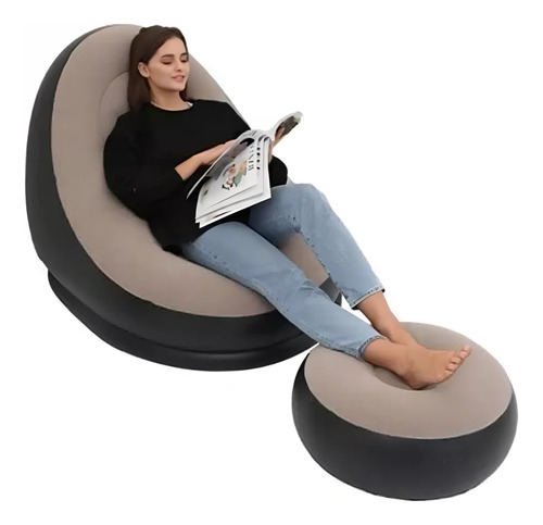 Poltrona Inflável Ultra Lounge com Pufe | Suporte 150kg, Bomba Inclusa - Cinza