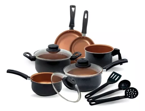 Jogo de Panelas Bonishop Casa Nova Premium 9 Peças | Antiaderente Teflon, Tampas de Vidro - Cereja e Creme