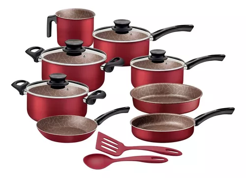 Jogo de Panelas Tramontina Paris 10 Peças | Antiaderente, Vermelho e Tampas de Vidro