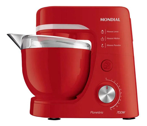 Batedeira Planetária Mondial BP-03-R 700W | Tigela 4,5L e 12 Velocidades - 127V