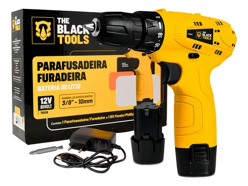 Parafusadeira e Furadeira The Black Tools TB12A 12V | Mandril 3/8", 1,3Ah, LED e Bateria