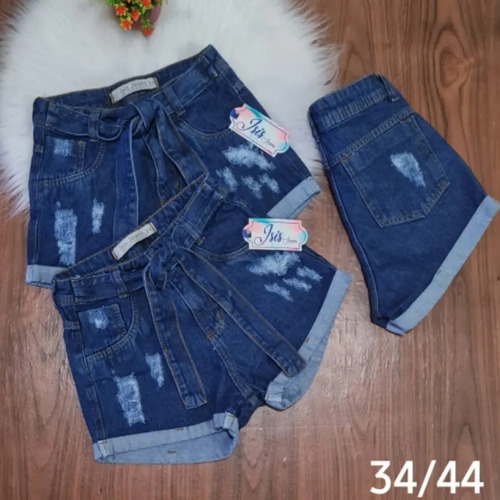Short Jeans Feminino Hot Pants Destroied com Cintura Alta Desfiada – Modelo Casual