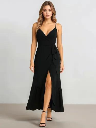 Vestido Longo Feminino Alcinha Decote V – Envelope, Babado e Viscose