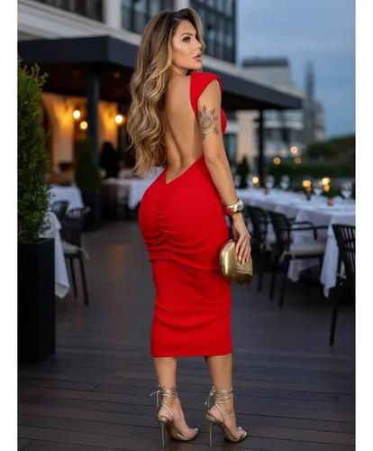 Vestido Midi Drapeado Tubinho Decotado nas Costas – Elegante, Confortável e Versátil